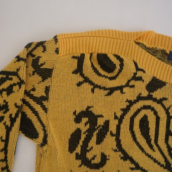 Vintage Paris Star Yellow Black Paisley Knit 20% Mohair Wool Sweater 38 - Picture 10 of 12